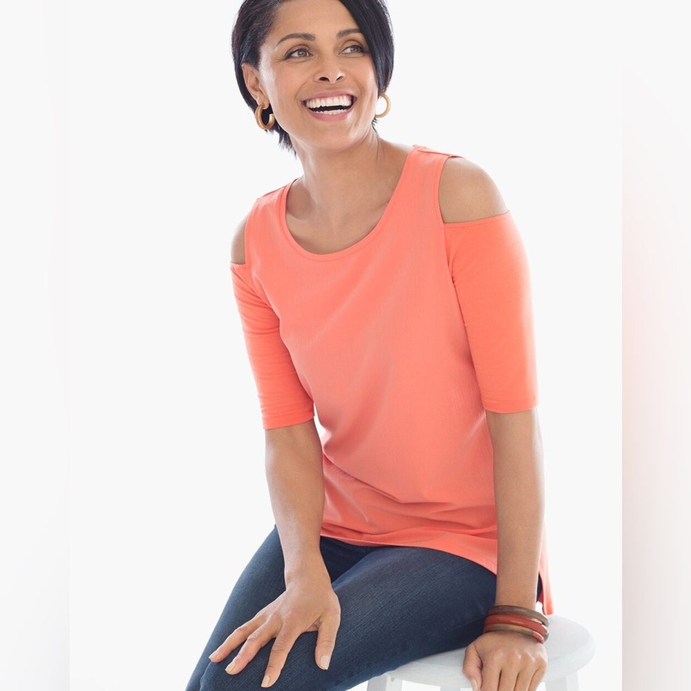 Chico’s Cold-Shoulder Knit Top.